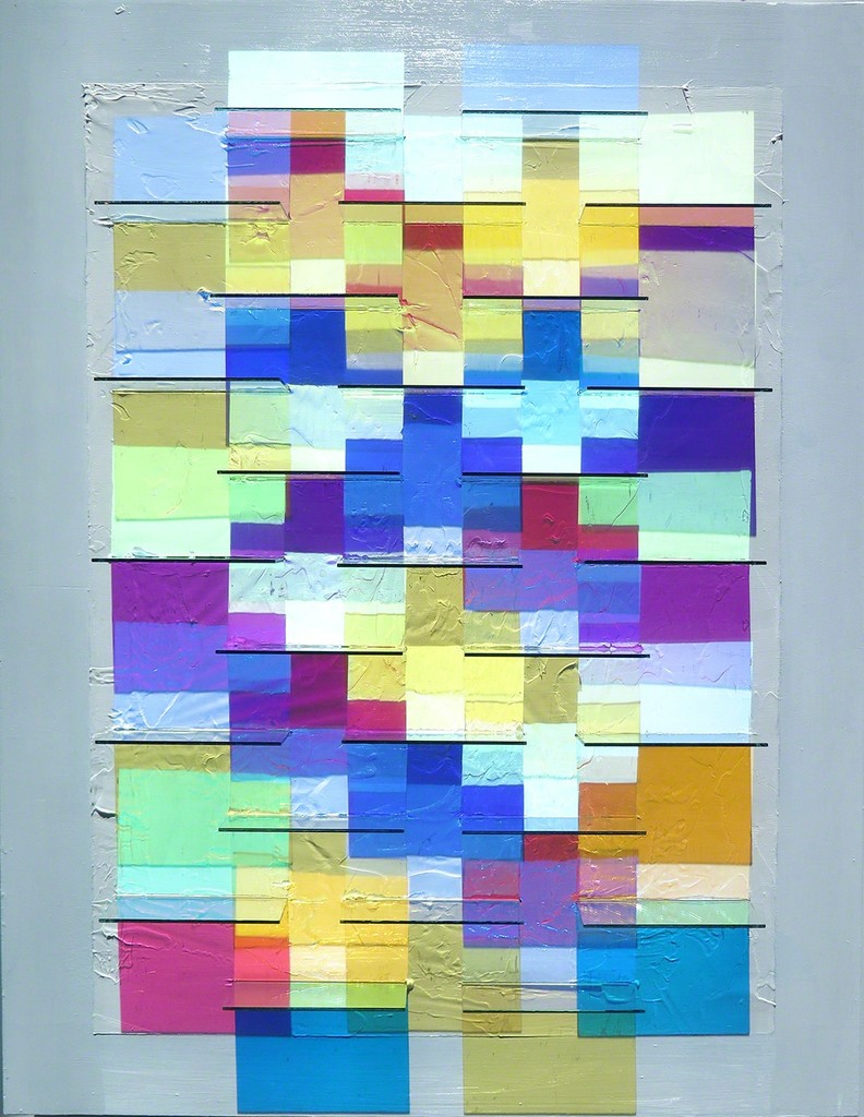 Gordon Huether / Dichroic Fins, Canvas, Paint, Glass, 48”W x 60”H x 3”D, 2016 Gordon Huether / Dichroic Fins, Canvas, Paint, Glass, 48”W x 60”H x 3”D, 2016