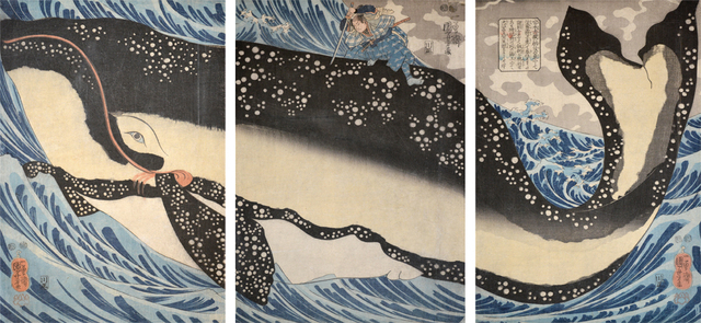 Utagawa Kuniyoshi, ‘Miyamoto Musashi and the Whale Off the Coast of Higo (Kumamoto)’, ca. 1848, Ronin Gallery