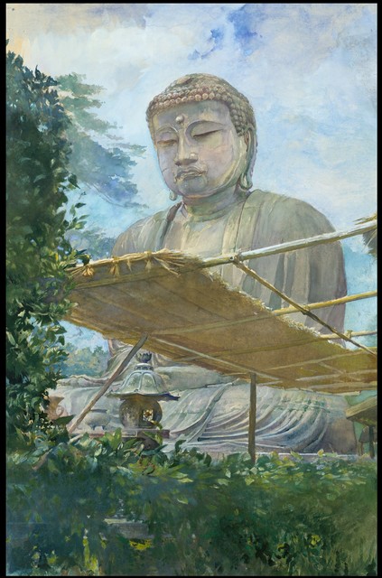 John La Farge, ‘The Great Statue of Amida Buddha at Kamakura, Known as the Daibutsu, from the Priest's Garden’, 1887, Drawing, Collage or other Work on Paper, Watercolor and gouache on off-white wove paper, The Metropolitan Museum of Art