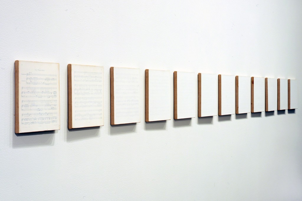 Tim Rollins and K.O.S., "Winterreise" (songs XX-XXIV) (after Schubert), 1988, acrylic, mica on music pages mounted on linen, Tang Teaching Museum collection, gift of Ruth and William S. Ehrlich Tim Rollins and K.O.S., "Winterreise" (songs XX-XXIV) (after Schubert), 1988, acrylic, mica on music pages mounted on linen, Tang Teaching Museum collection, gift of Ruth and William S. Ehrlich