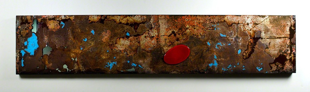 Gordon Huether / Last Call, Salvaged Steel, Fused Glass, and Fused Glass, 96"W x 20"H x 3"D, 2012 Gordon Huether / Last Call, Salvaged Steel, Fused Glass, and Fused Glass, 96"W x 20"H x 3"D, 2012