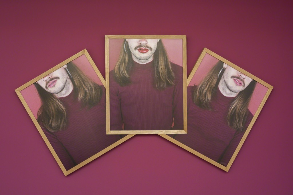 Marcela Pardo Ariza, "Cerberus" (installation view), 2017, Pigment print in oak frame and “Queen” paint, 32 x 58 inches Marcela Pardo Ariza, "Cerberus" (installation view), 2017, Pigment print in oak frame and “Queen” paint, 32 x 58 inches