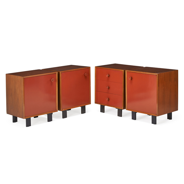 George Nelson, ‘Four Cabinets, Zeeland, MI’, 1950s, Design/Decorative Art, Walnut, Enameled Wood, Rago/Wright