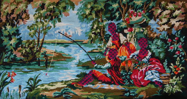 Matt Smith (British), ‘Les Pêcheurs Part II’, 2021, Textile Arts, Reworked textile with wool, Cynthia Corbett Gallery