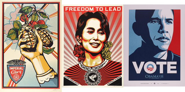 Shepard Fairey, ‘Imperial Glory, Aung San Suu Kyi and Vote’, Print, Two offset lithographs in colors and one screenprint in colors, Rago/Wright