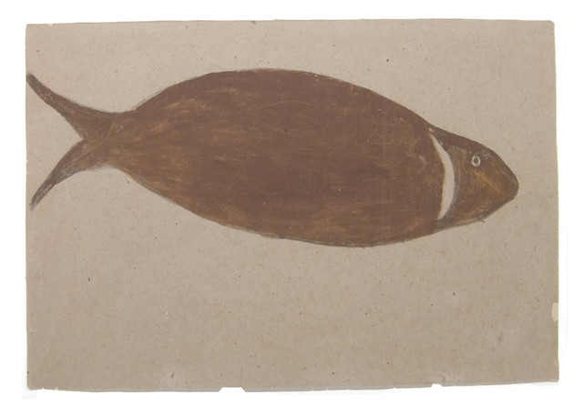 Bill Traylor, ‘Big Brown River Fish’, 1939-1942, Drawing, Collage or other Work on Paper, Pencil and poster paint on cardboard, Betty Cuningham