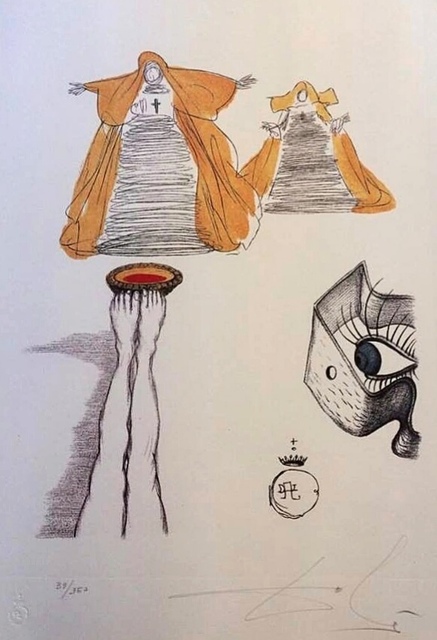 Salvador Dalí, ‘Casanova table 10’, 1980, Drawing, Collage or other Work on Paper, Colored etching, Deodato Arte