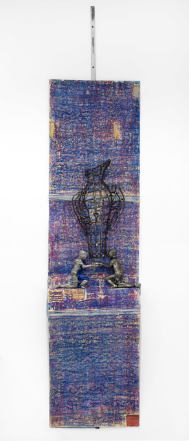 Em Rooney, ‘Display for pendant (made with Seminar Students 16/16)’, 2019, Sculpture, Steel, gesso, silk and oil stick on paper, pewter, Galerie Fons Welters