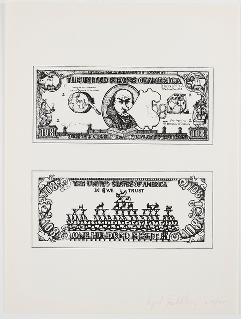 Öyvind Fahlström, ‘$108 Bill’, 1973, Print, Screenprint in colours, Forum Auctions