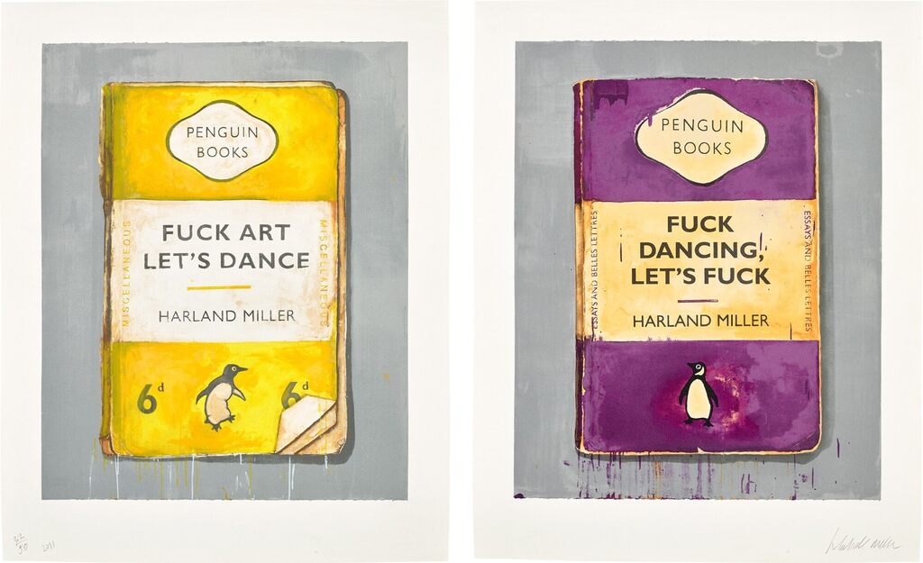 Harland Miller - Fuck Art, Let's Dance and Fuck Dancing, Let's Fuck (Diptych)