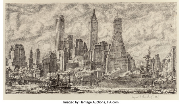 Reginald Marsh, ‘Skyline from Pier 10 Brooklyn’, 1931, Heritage Auctions