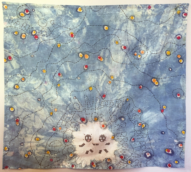 Karen Hampton, ‘LITTLE BROWN GIRLS’, 2018, Textile Arts, Unfinished cross-stitch tea towel (approx. original date 1925), ink, wax, indigo dyed hand stitching, Fritz + Kouri
