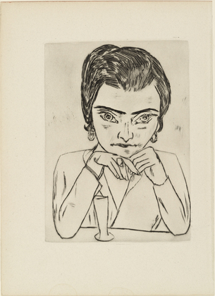 Max Beckmann, ‘Portrait of Naila leaning on her arms, with glass’, 1924, Artsnap