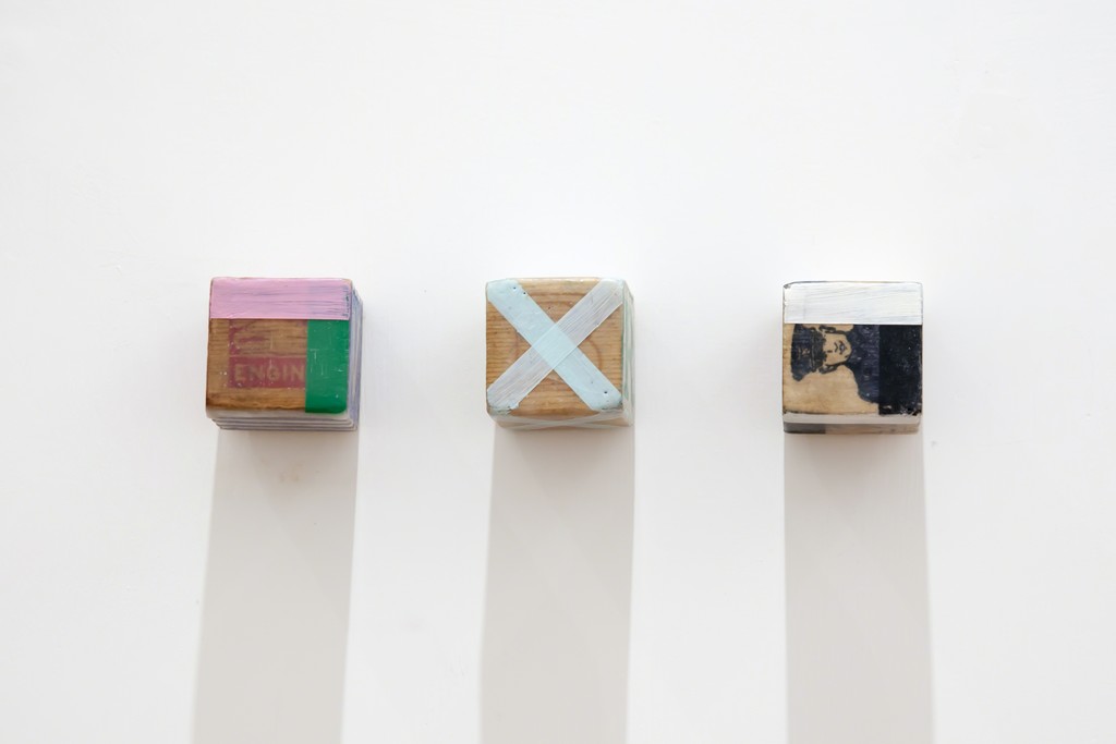 Stuart Arends, Kid Block (#11,#29,#5), 2015, found object, wax, oil painting, 5x5x5cm each Stuart Arends, Kid Block (#11,#29,#5), 2015, found object, wax, oil painting, 5x5x5cm each