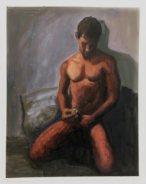 George Towne, ‘Manual Condom Demonstration #3’, 1992, Painting, Oil on poster board, Visual AIDS Benefit Auction