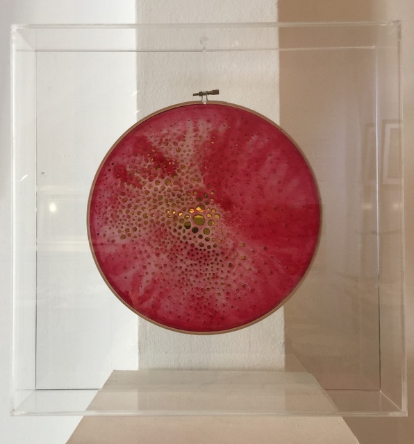 Nicola Anthony, ‘Serendipity ’, 2016, Mixed Media, Ink on calligraphy paper with incense-burned drawing on circular gold mirror, Intersections Gallery Myanmar & Singapore