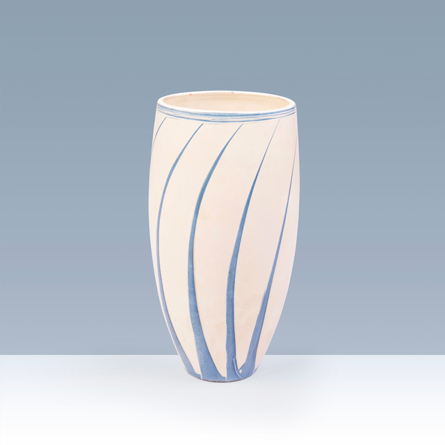 Kahler Large Cream Coloured Vase With Light Blue Stripes 1940