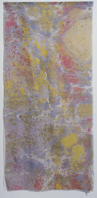 Dianne Koppisch Hricko, ‘Drift’, 2017, Textile Arts, Acrylic marbling, alum, polyester, incense, silk broadcloth lining, InLiquid