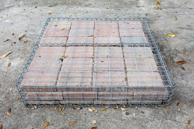 Tom Scicluna, ‘33190’, 2021, Sculpture, Gsbion cages and concrete pavers, Nina Johnson