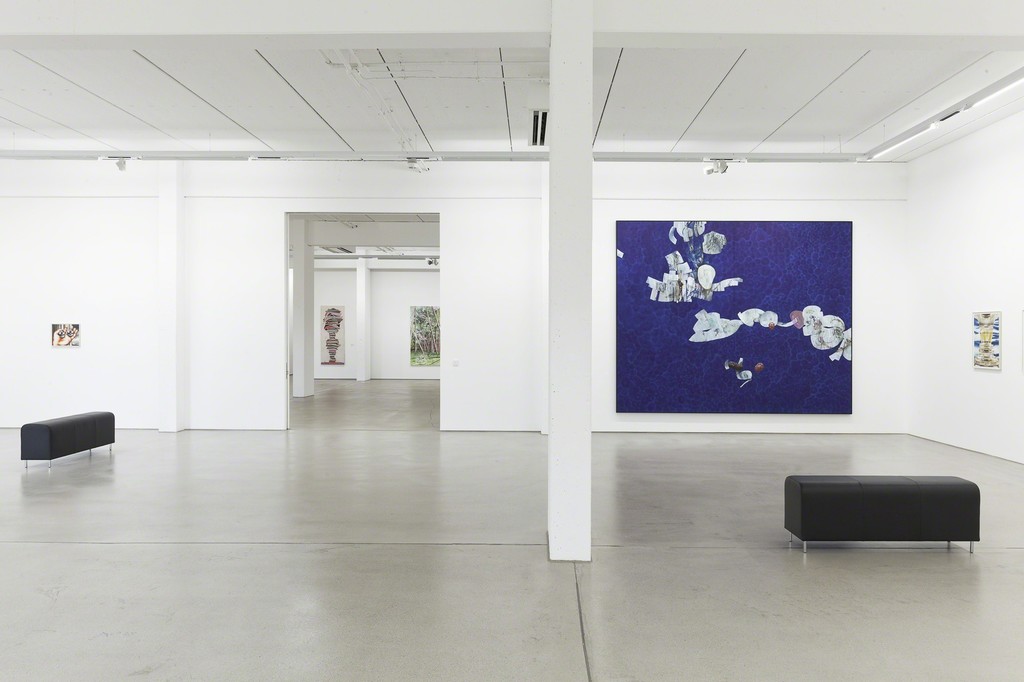 Installation view of the two person show "Through a Glass, Clearly" by Sebastian Burger and Stefan Guggisberg, G2 Kunsthalle, Leipzig (Germany), September 9, 2016 – January 15, 2017, from left to right: "Lucia" (2016) by Sebastian Burger, "Nabel" (2016, 300 x 370 cm) by Stefan Guggisberg, "Rivo" (2016) by Sebastian Burger, in the background paintings by Henriette Grahnert and David Schnell from the Hildebrand Collection, photo: Dotgain © the artists & G2 Kunsthalle, Leipzig. Installation view of the two person show "Through a Glass, Clearly" by Sebastian Burger and Stefan Guggisberg, G2 Kunsthalle, Leipzig (Germany), September 9, 2016 – January 15, 2017, from left to right: "Lucia" (2016) by Sebastian Burger, "Nabel" (2016, 300 x 370 cm) by Stefan Guggisberg, "Rivo" (2016) by Sebastian Burger, in the background paintings by Henriette Grahnert and David Schnell from the Hildebrand Collection, photo: Dotgain © the artists & G2 Kunsthalle, Leipzig.
