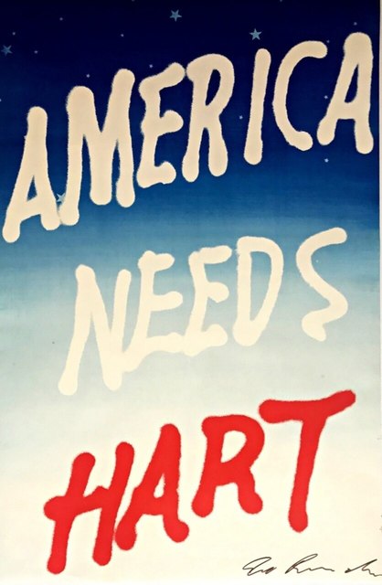 Ed Ruscha, ‘America Needs Hart’, 1983, Print, Limited Edition Offset lithograph. Hand signed in marker by Ed Ruscha, Alpha 137 Gallery