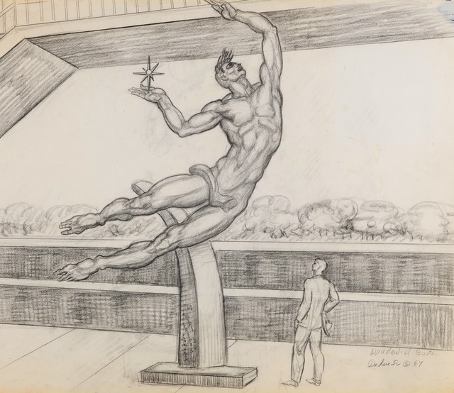 Donald De Lue, ‘Study for Quest Eternal, Prudential Center, Boston’, 1967, Drawing, Collage or other Work on Paper, Graphite on paper, Childs Gallery