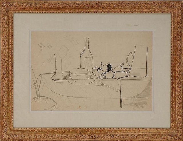 Jean Dufy, ‘Tabletop Still Life’, ca. 1950, Drawing, Collage or other Work on Paper, Ink on paper, Nikola Rukaj Gallery