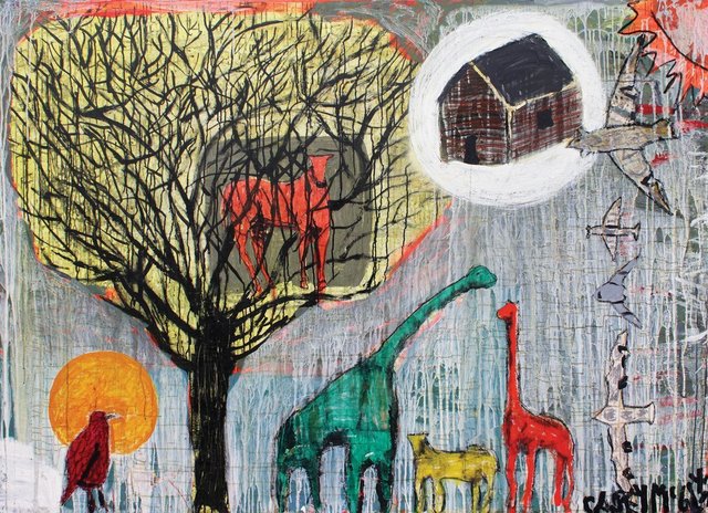 Casey McGlynn, ‘Horse in Tree, House in Sky’, 2016, Painting, Mixed Media on Canvas, Bau-Xi Gallery