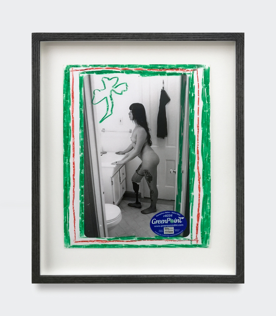 Kingsley Ifill, ‘Untitled’, 2019, Mixed Media, Artist made gelatin silver print, Chinagraph pencil and fruit sticker In handmade transparent black ash wood frame with Ultravue glass, V1 Gallery