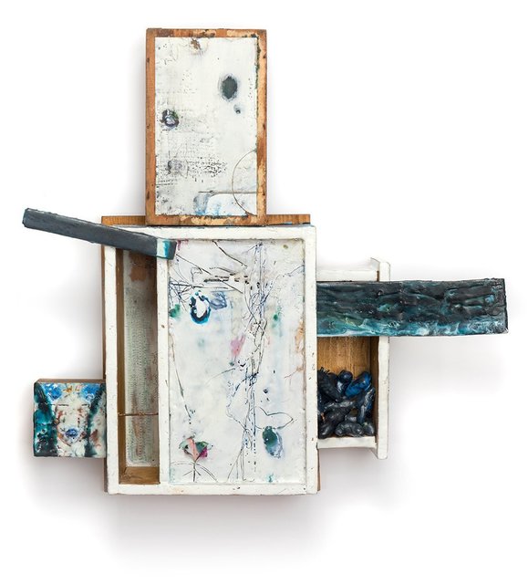 Brenda Howell, ‘Nkisi for Herbert, Mack, Virgil et. al.’, 2018, Sculpture, Encaustic, found boxes, nails, InLiquid