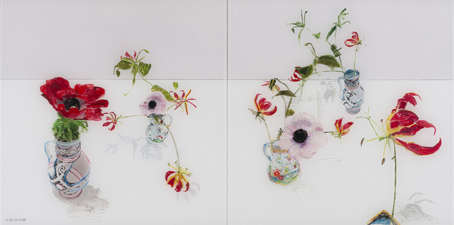 Gail Norfleet, ‘Anemones and Butterfly Orchids’, 2018, Painting, Acrylic and litho pencil on Lucite, Valley House Gallery & Sculpture Garden