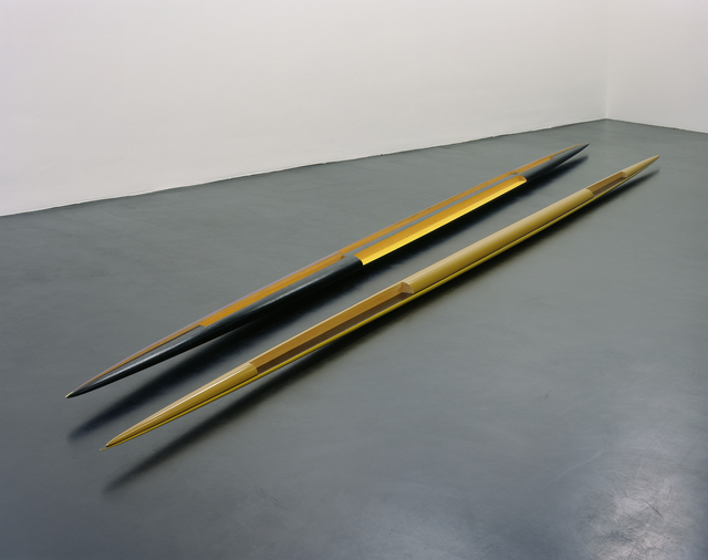 Isa Genzken, ‘Rot-gelb-schwarzes Doppelellipsoid 'Zwilling' (Red-Yellow-Black Double Ellipsoid "Twin")’, 1982, Mixed Media, Lacquered wood, MCA Chicago