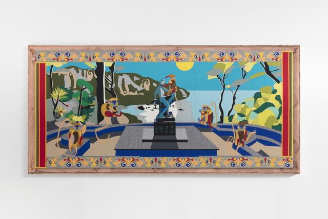 Than Hussein Clark, ‘Nocturne (Five Violet Faced Langurs Bemoan Marinetti's Arrival in Capri to the Moon)’, 2019, Textile Arts, Tarsia, tuplid wood, copper leaf, cold patina, VI, VII