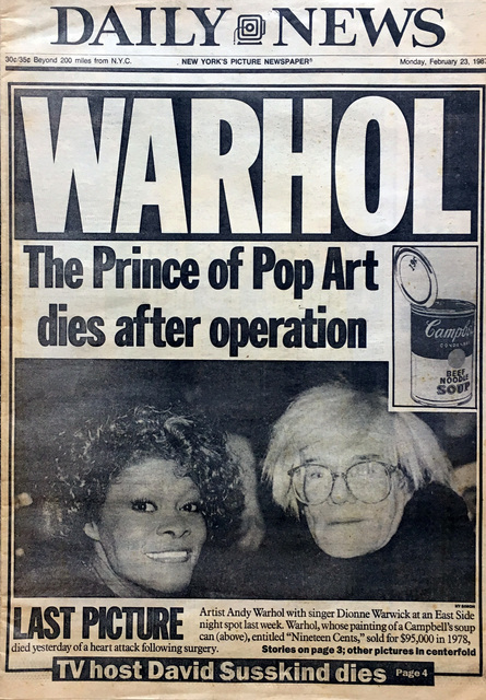 Andy Warhol, ‘"Andy Warhol, 1928-1987: Pop Art's King Dies"’, 1987, Ephemera or Merchandise, Newspaper, Lot 180