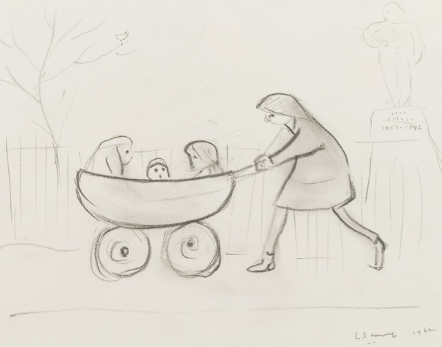 Laurence Stephen Lowry, ‘Girl pushing three children in a pram’, 1962, Print, Pencil on paper, Forum Auctions