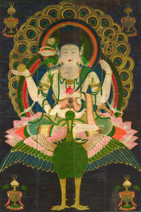 National Treasure
“Kujaku Myoo (Mahamayuri)”
12th century, color on silk, hanging scroll, 147.9 x 98.9cm
Collection of the Tokyo National Museum
Image: TNM Image Archives
Exhibition period: July 13-August 7,2019 National Treasure
“Kujaku Myoo (Mahamayuri)”
12th century, color on silk, hanging scroll, 147.9 x 98.9cm
Collection of the Tokyo National Museum
Image: TNM Image Archives
Exhibition period: July 13-August 7,2019
