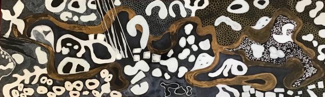 Anne Harney, ‘"Lake Tashmoo" abstract mixed media painting with black, white, gold and resin finish’, 2019, Painting, Acrylic, gold-leaf and Resin on Panel, Eisenhauer Gallery