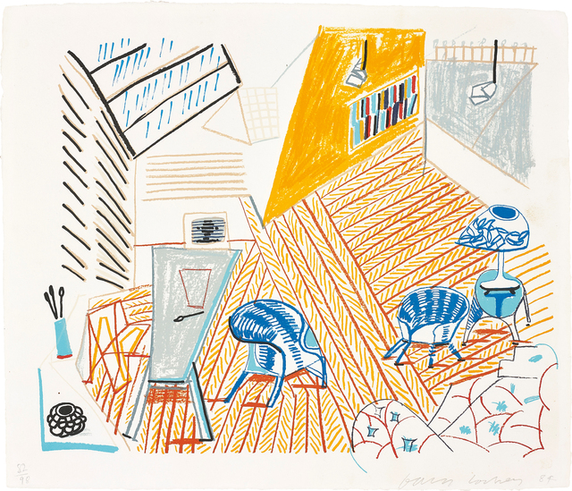 David Hockney, ‘Pembroke Studio with Blue Chairs and Lamp, from The Moving Focus Series’, 1985, Phillips