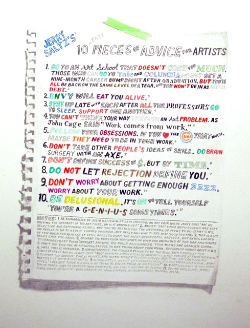 William Powhida, ‘Jerry Saltz's 10 Pieces of Advice for Artists’, 2012, Postmasters Gallery