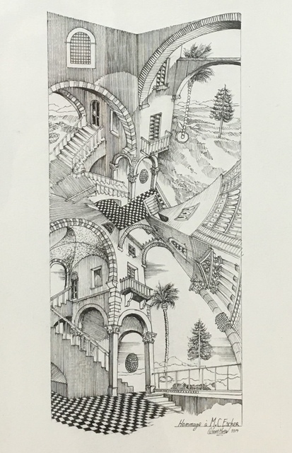 Octave Marsal, ‘Homage to Escher’, 2018, Drawing, Collage or other Work on Paper, Felt-tip pen on paper, Galerie Bessières