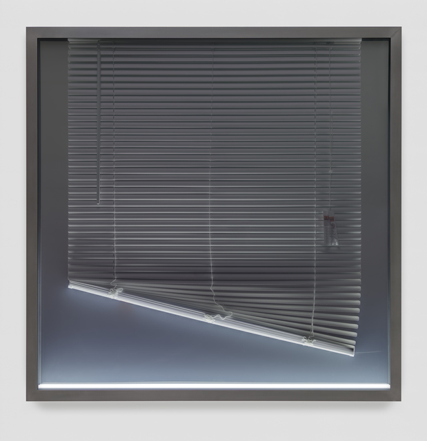 Josephine Meckseper, ‘Submission’, 2015, Installation, Acrylic sheeting, mirror polished stainless steel, PVC blinds, paper, LED light, blackened, patinated, aluminium frame, Timothy Taylor