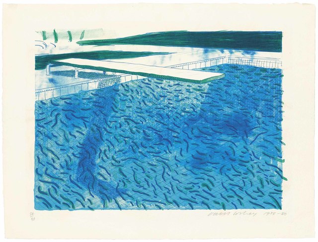 David Hockney, ‘Lithograph of water made of thick and thin lines, a green wash, a light blue wash, and a dark blue wash’, 1978-80, Christie's