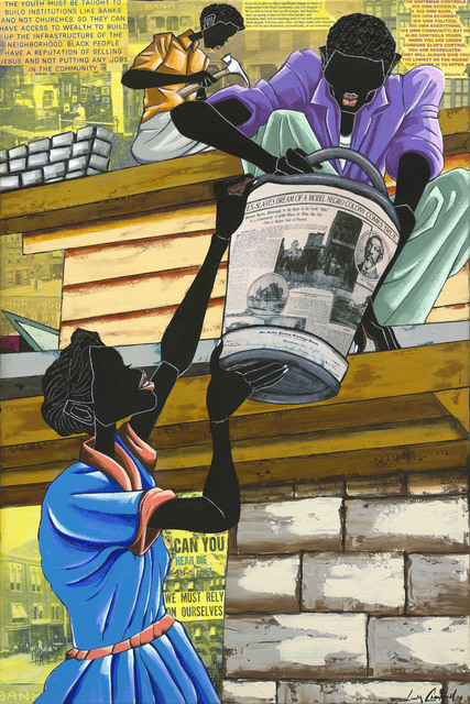 Leroy Campbell, ‘The Builders’, 2018, Painting, Acrylic, Pastels and Collage on Canvas, Richard Beavers Gallery