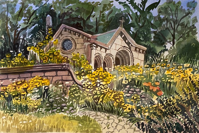 Susan Greenstein, ‘Greenwood with Yellow Flowers’, 2020, Painting, Watercolor, 440 Gallery