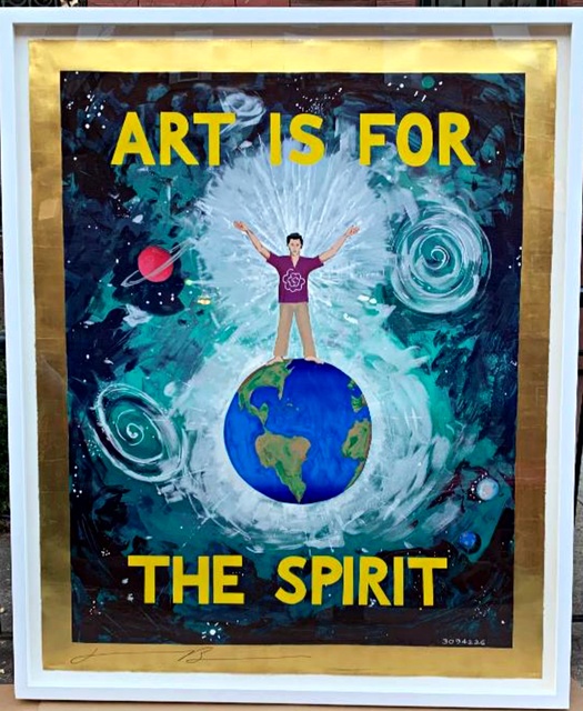 Jonathan Borofsky, ‘Art is for the Spirit’, 1989, Print, Large (Six feet High - 72") Unique silkscreen with gold leaf border. Hand signed. Floated on heavy board and framed., Alpha 137 Gallery