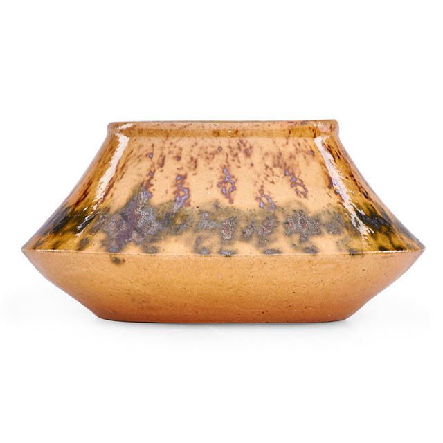 George Ohr, ‘Squat vessel, gunmetal, green, and ochre sponged-on glaze, Biloxi, MS’, ca. 1895-96, Rago/Wright