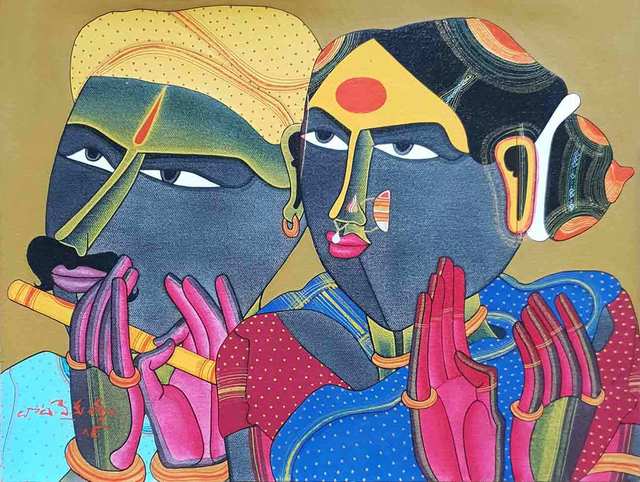 Thota Vaikuntam, ‘Telengana Couple, Acrylic, Charcoal on Paper by Modern Artist "In Stock"’, 2018, Gallery Kolkata