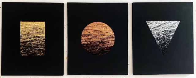 Steven Maciver, ‘Aperture (i,ii, iii) ’, 2019, Painting, Gold, copper, silver leaf, oil, blackboard paint on panel, Dillon + Lee