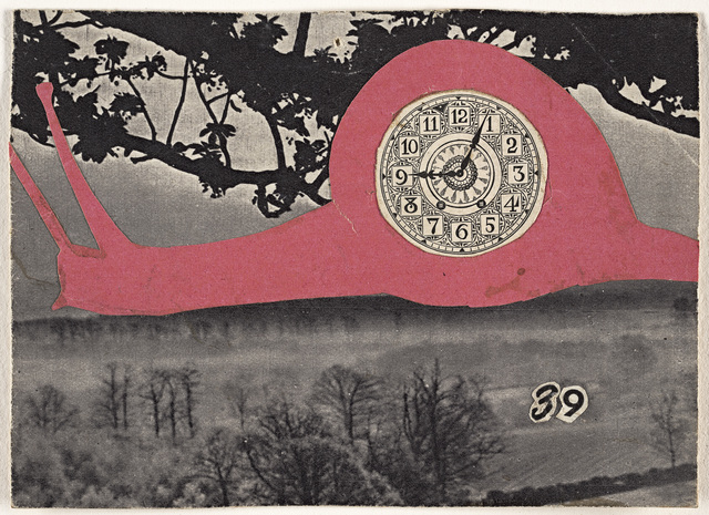 Carl Plate, ‘39 (Pink snail)’, 1945, Drawing, Collage or other Work on Paper, Collage of cut printed magazine illustrations, National Gallery of Victoria