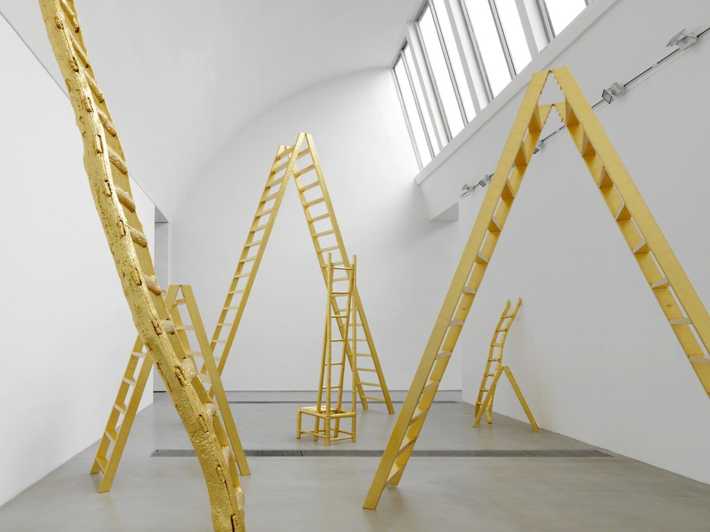 Installation photo of artwork "Golden Ladders" from "Yoko Ono: Golden Ladders" Faurschou Foundation, Beijing (2015). Photo by Jonathan Leijonhufvud © Faurschou Foundation Installation photo of artwork "Golden Ladders" from "Yoko Ono: Golden Ladders" Faurschou Foundation, Beijing (2015). Photo by Jonathan Leijonhufvud © Faurschou Foundation